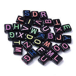 Acryl mehradrige Verbinder, Rechteck mit gemischtem Buchstaben, Mischfarbe, 8.5x7.5x4 mm, Bohrung: 1.5 mm