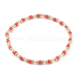 Braccialetti elasticizzati con perline di semi di vetro rotonde opachi, rosso, diametro interno: 2-1/8 pollice (5.5 cm)
