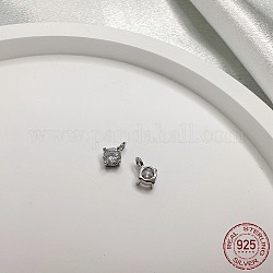 925 charm de circonita cúbica transparente con micro pavé de plata de ley rodiada, diamante, Platino real plateado, 8.5x6x3.5mm, agujero: 1.5 mm