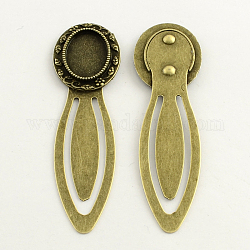 Iron Bookmark Cabochon Setting, with Alloy Oval Tray, Lead Free & Nickel Free & Cadmium Free, Antique Bronze, 73x21x3mm, Tray: 13x18mm