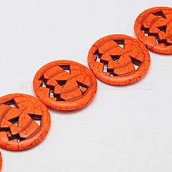 Filo di perline turchesi sintetici, tinto, zucca di halloween jack-o'-lantern jack o lantern, arancio rosso, 15x3.5mm, Foro: 1 mm, circa 27pcs/filo, 15.35 pollice