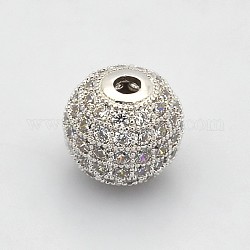 Perles rondes de couleur claire de zircone cubique CZ de grade AAA de micro pave, Sans cadmium & sans nickel & sans plomb, platine, 12mm, Trou: 2mm