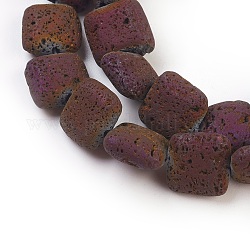 Electroplated Natural Lava Rock Bead Strands, Square, Purple Plated, 12x12x6mm, Hole: 1mm, about 30~32pcs/strand, 14.6 inch~15 inch(37~38cm)