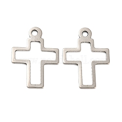 201 Stainless Steel Pendants, Cross Charm, Stainless Steel Color, 20.5x15x0.8mm, Hole: 1.8mm