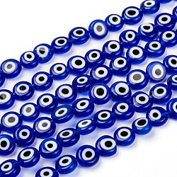 A mano a lume malocchio piatte fili di perle rotonde, blu, 8x3.2mm, Foro: 1 mm, circa 49pcs/filo, 14.56 pollice