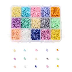 15 couleurs perles de rocaille en verre, pour la fabrication de bijoux et la fabrication de perles, Ceylan, ronde, couleur mixte, 3mm, Trou: 1mm, à propos 500pcs / couleur, environ 7500 pcs / boîte