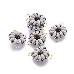 Liens de perles de rocaille japonaises miyuki & toho, motif de tissage, fleur du soleil, fumée blanche, 19~20x13.5~14x4.5mm, Trou: 3mm