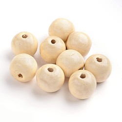 Natural Wood Beads, Round Macrame Beads Large Hole for Craft Making, Lead Free, Creamy White, 19~20x17.5~18mm, Hole: 4.5mm, about 400pcs/1000g