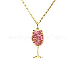 925 Sterling Silver Pendants, with Rhinestone, Wine Glasses, Golden, Rose, 20x7.8x1.2mm, Hole: 3mm