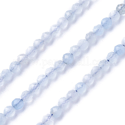 Natürliche Aquamarin Perlen Stränge, facettiert, Runde, 3~3.5 mm, Bohrung: 0.5 mm, ca. 115~130 Stk. / Strang, 14.5~16.1 Zoll (37~41 cm)