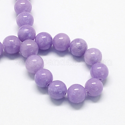 Chapelets de perles de pierres en jade jaune teinte, ronde, support violet, 6mm, Trou: 1mm, Environ 66 pcs/chapelet, 15.7 pouce