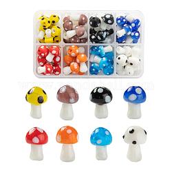72 pièces 8 couleurs perles de chalumeau faites à la main aux champignons, couleur mixte, 16x12mm, Trou: 2mm, 9pcs / couleurs, 72 pcs / boîte