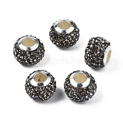 Handgemachte Polymer Lehmrhinestone europäischen Perlen, mit silberfarbenen CCB-Kunststoff-Doppeladern, Großloch perlen, Rondell, schwarzen Diamanten, 12.5~13x10 mm, Bohrung: 4.5 mm