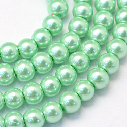Backen gemalt pearlized Glasperlen runden Perle Stränge, hellgrün, 8~9 mm, Bohrung: 1 mm, ca. 105 Stk. / Strang, 31.4 Zoll