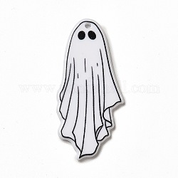 Ciondoli acrilici stampati halloween, fascino fantasma, bianco, 46x21x2.5mm, Foro: 1.8 mm