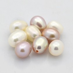 Natural Cultured Freshwater Pearl Beads, Half Drilled, Rice, Grade AAA, Mixed Color, 6~9x5~6mm, Half Hole: 1mm
