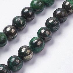 Chapelets de perles de pyrite naturelle , teinte, ronde, verte, 7.5~8.5mm, Trou: 1mm, Environ 27 pcs/chapelet, 7.9 pouce (20.3 cm)