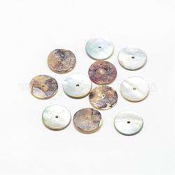Espaciadores de cuentas de conchas de akoya naturales, Madre perla cuentas de concha, disco / plano y redondo, abalorios heishi, camello, 9~10x1~1.5mm, agujero: 1.5 mm