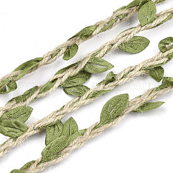 Nastro decorativo in foglia di poliestere, con corde di canapa, per la decorazione della festa nuziale, verde oliva, 5~6x2~2.5mm, circa 100m/balla