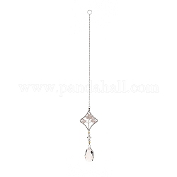 Perles acryliques en forme de larme grosses décorations pendantes, capteurs de soleil suspendus, avec des perles éclatées de quartz rose, arbre de la vie, losange, 374mm