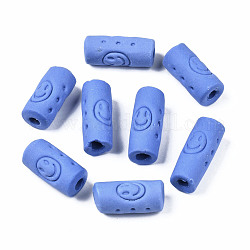 Perles européennes en porcelaine manuelles, Perles avec un grand trou   , colonne avec sourire, bleu royal, 11~12.5x23~29mm, Trou: 4mm