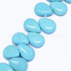 Fili di perline di magnesite naturale, perline forate, tinti e riscaldato, lacrima, cielo blu, 14x10x5mm, Foro: 0.8 mm, circa 56pcs/filo, 15.5 pollice (39.5 cm)