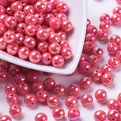 Perles acryliques de poly styrène écologiques, de couleur plaquée ab , ronde, fuchsia, 8mm, Trou: 1mm