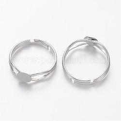 Componenti di anello in ottone, risultati anello pad, regolabile, nichel libero, colore platino, 18mm diametro interno , vassoio: 6mm