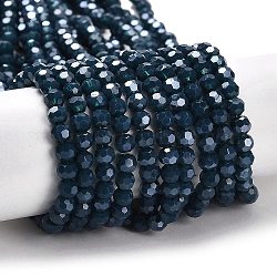 Supports de perles de verre opaques, facette, ronde, bleu de Prusse, 4mm, Trou: 0.7mm, Environ 88~95 pcs/chapelet, 12.99~14.06 pouce (33~35.7 cm)