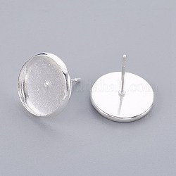 Accessoires de puces d'oreilles en 304 acier inoxydable, plat rond, couleur argentée, Plateau: 12 mm, 14x2mm, pin: 0.8 mm