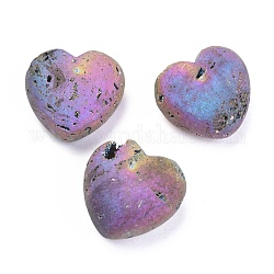 Placca d'agata druzy naturale cuore pietra d'amore, pietra di palma tascabile per il bilanciamento del reiki, multicolore placcato, 37.5~39.5x40~40.5x20~22.5mm