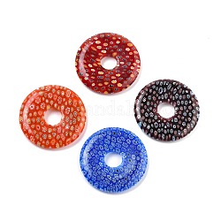 Abalorios de vidrio millefiori artesanal, donut / pi disc, color mezclado, 40x5.5mm, agujero: 10~10.5 mm