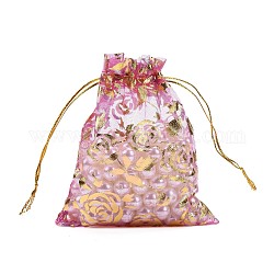 Rosa impreso bolsas de organza, bolsas de regalo, Rectángulo, orquídea, 12x10 cm
