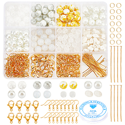 Kits de fabrication de bijoux bricolage élite pandahall, y compris les perles de verre, perles de jade blanc naturel, Crochets d'oreille en laiton, Fermoirs de pince de homard en alliage, Fil cristal, fil élastique, couleur mixte