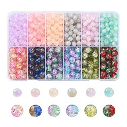 708 pièce de perles rondes en verre de 12 styles, cuisson peinte & bicolore craquelée & transparente, couleur mixte, 6~8mm, Trou: 1.2~1.5mm