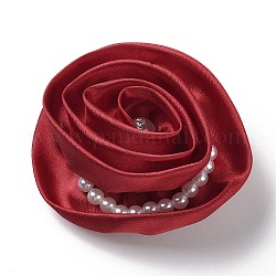 Panno di fiori con spilla di perle di plastica, spilla in ferro color platino per borse porta abiti, firebrick, 70~75x72~80x27~32mm