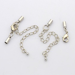 Brass Chain Extender and Lobster Claw Clasps, Platinum, 8x3.5mm, Hole: 1mm