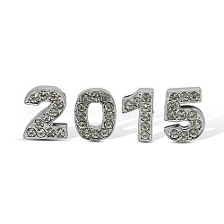 Sets of 2015 Year Date Charms Platinum Alloy Rhinestone Number Slide Charms, Fit Bracelets of Women Belt, Crystal, 14~15x9~12x5mm, Hole: 2x11mm
