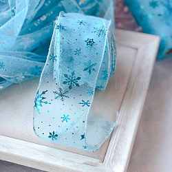 Cinta de granadina servida, para corbata de moño, Coser accesorios para el cabello, con el patrón de copo de nieve, azul, 2-3/4 pulgada (70 mm), alrededor de 21.87 yarda (20 m) / bolsa