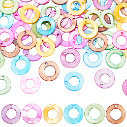Ahandmaker 60 pcs perles de coquillage en forme d'anneau rond, Perles de coquillage circulaires teintes en 6 couleur, Pendentifs en coquillage d'eau douce naturelle, style plage océan, pour la fabrication de bijoux et la décoration artisanale DIY, Trou: 1mm
