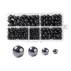 340pcs 4 tailles perles de tourmaline noire naturelle, ronde, 4mm / 6mm / 8mm / 10mm, Trou: 0.8~1mm