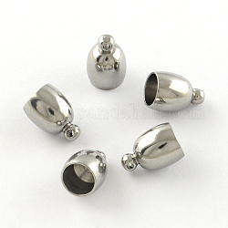 Smooth Surface 201 Stainless Steel Cord Ends, End Caps, Stainless Steel Color, 11.5x8mm, Hole: 1mm, Inner Diameter: 6mm