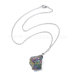 Collier pendentif pépite de cristal de quartz naturel avec 304 chaînes en acier inoxydable, 17.52 pouce (44.5 cm)