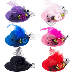 Gorgecraft 6 pièces 6 couleurs chapeau flanelle et feutre et dentelle accessoires pour cheveux, avec des pinces à cheveux en fer allgator, couleur mixte, 57x29.5mm, 1 pc / couleur