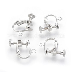 Accessoires de boucle d'oreille clips à vis en laiton plaqué avec pince spirale, avec boucle, platine, 13x16x5mm, Trou: 1.5mm