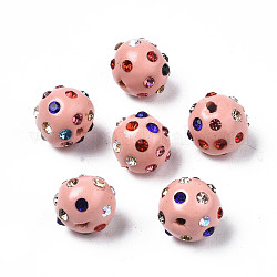 Abalorios de Diamante de imitación de arcilla polímero, Pave bolas de discoteca, redondo, rosa, pp15 (2.1~2.2 mm), 9~10.5x9mm, agujero: 1.2 mm