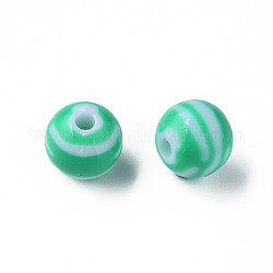 Perles acryliques à rayures opaques, ronde, verte, 11.5x10.5mm, Trou: 2.5mm, environ 549 pcs/500 g