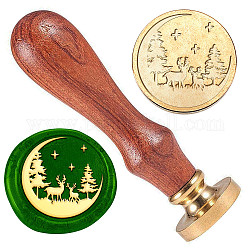 Wachssiegel-Stempelkopf aus goldfarbenem Messing mit Holzgriff, für Umschlageinladungen, Geschenkkarte, Hirsch, 83x22 mm, Briefmarken: 25x14.5 mm