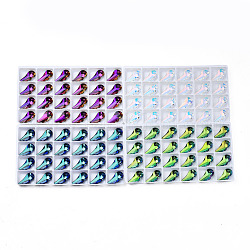 Pointed Back Glass Rhinestone Pendants, Faceted, Wing, Mixed Color, 20x10x5mm, Hole: 1.6mm
