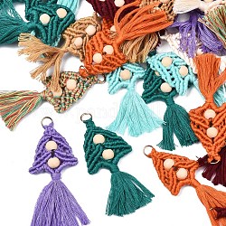 Polycotton(Polyester Cotton) Tassel Big Pendant Decorations, with Iron Findings and Unfinished Wood , Golden, Mixed Color, 94~105x39~46x10mm, Hole: 7mm